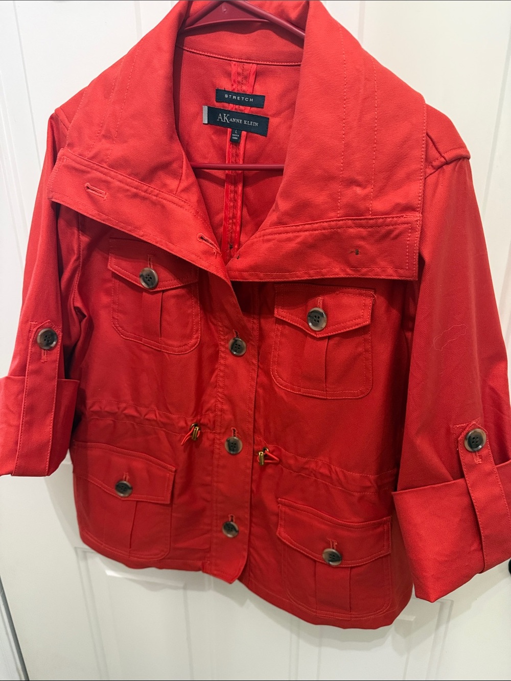Anne Klein Vibrant Red Utility Jacket with Drawstring Waist